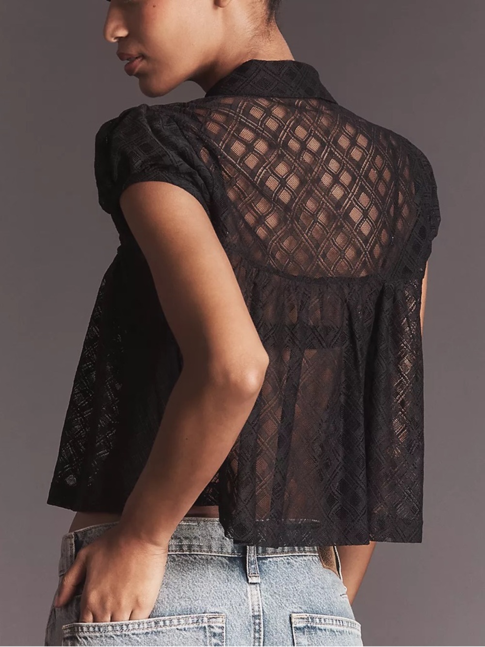 Maeve Puff-Sleeve Cropped Swing Top - Picture 4 of 6